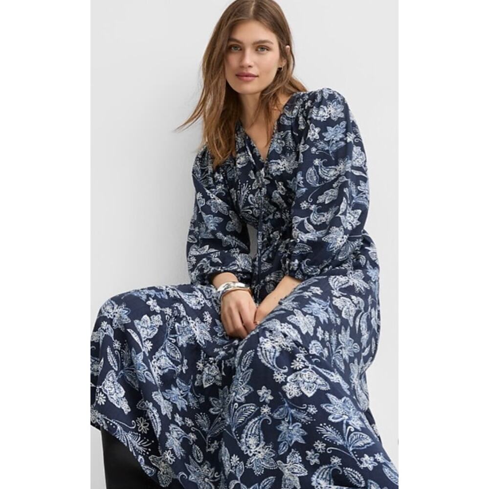 LOFT Paisley Bow Pocket Boho Maxi Dress Blue NWT Size Large - Picture 12 of 12